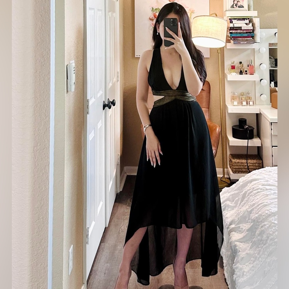 Elegant Black and Gold Evening Dress
